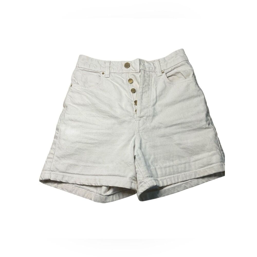 Zara Off White High Waist Denim Short Size 2 Button Fly Mom Style 100% Cotton